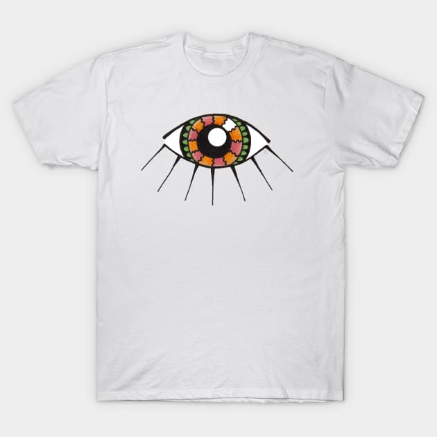 Boho Eye - Pink, Orange and Green T-Shirt by Elinaana